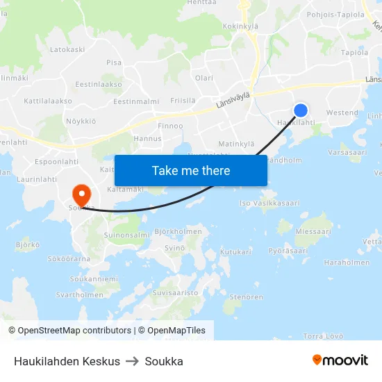 Haukilahti Center to Soukka map