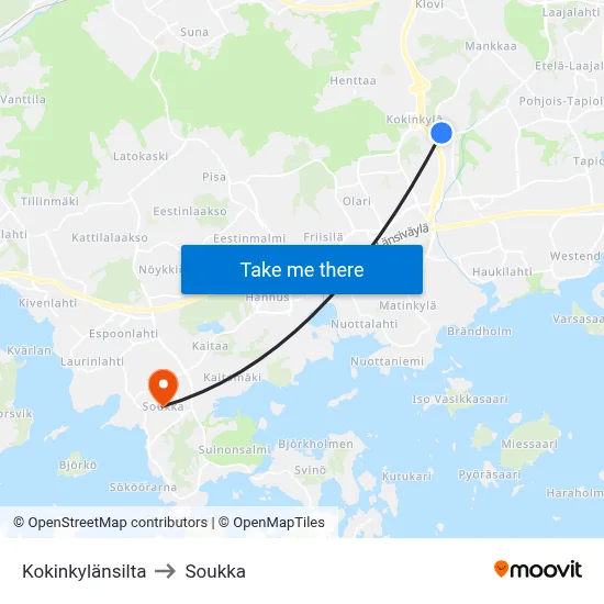 Kokinkyläbridge to Soukka map