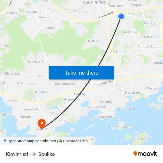Klovinristi to Soukka map