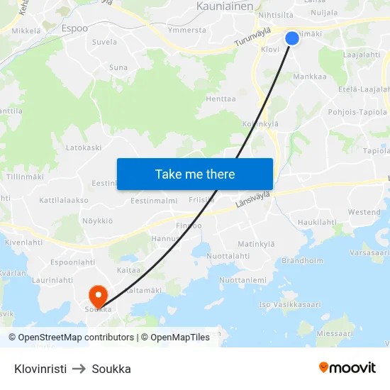Klovinristi to Soukka map