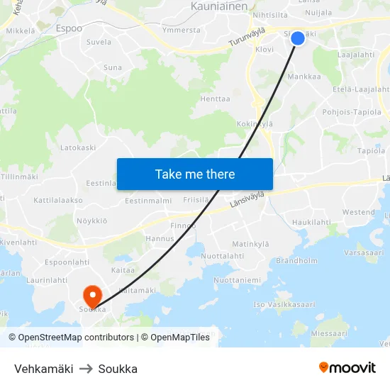 Vehkamaki to Soukka map