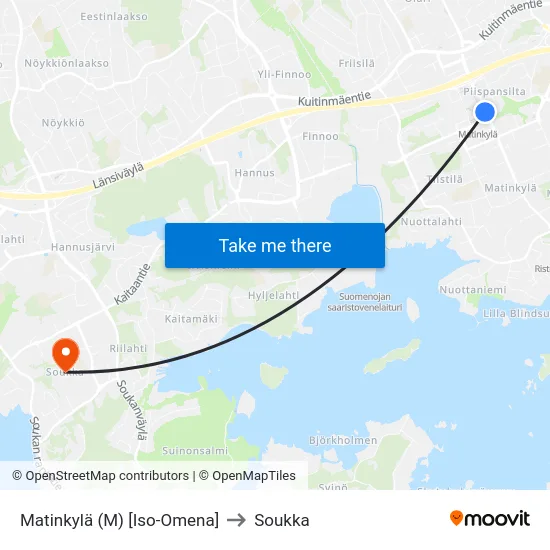 Matinkylä (M) [Iso-Omena] to Soukka map