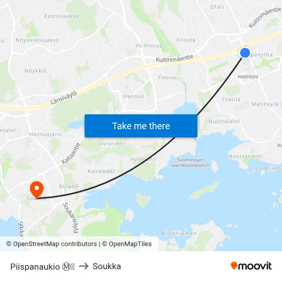 Piispanaukio Ⓜ️🛍️ to Soukka map