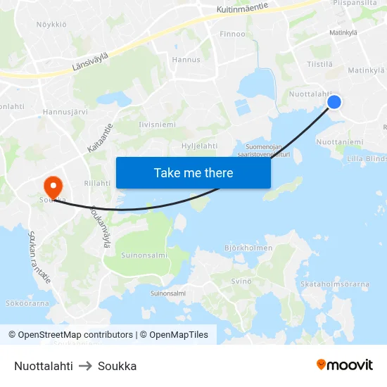 Nuottalahti to Soukka map