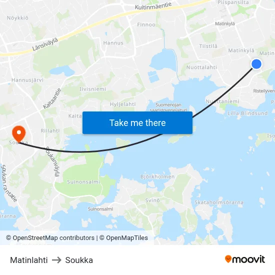 Matinlahti to Soukka map