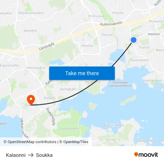 Kalaonni to Soukka map