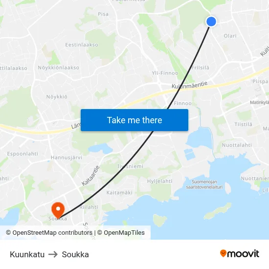 Kuunkatu to Soukka map