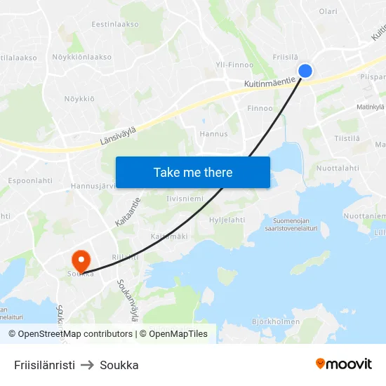 Friisilä Cross to Soukka map