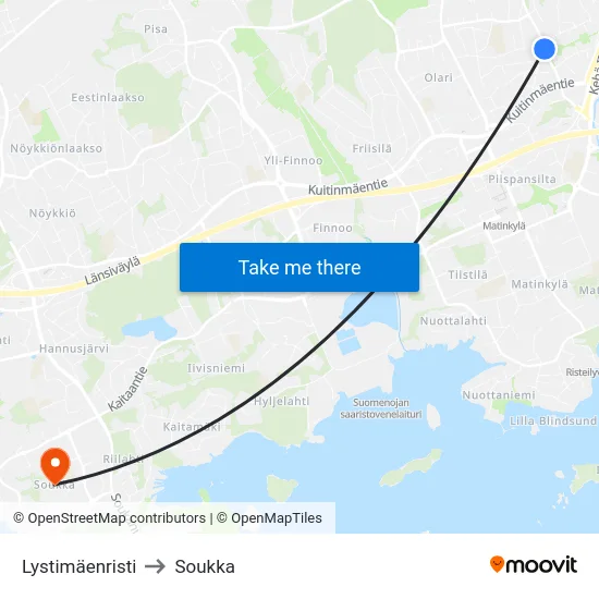 Lystimäenristi to Soukka map
