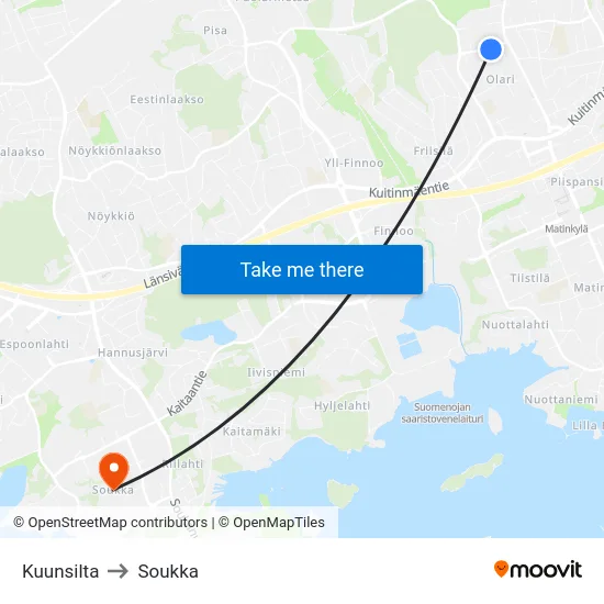 Kuunsilta to Soukka map