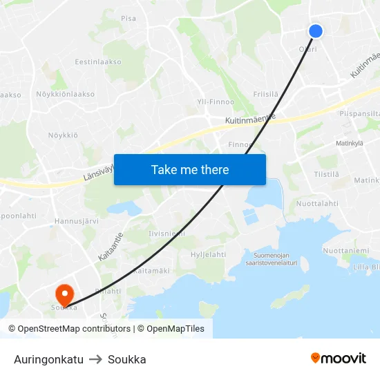 Auringonkatu Street to Soukka map