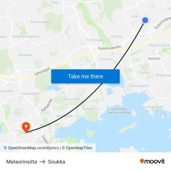 Meteorinsilta to Soukka map