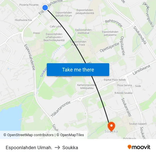 Espoonlahti Swimming Hall to Soukka map