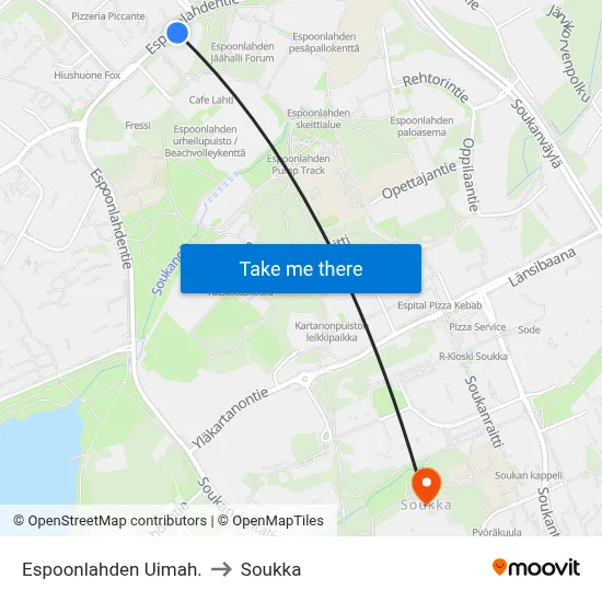 Espoonlahti Swimming Hall to Soukka map