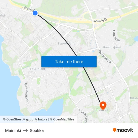 Maininki to Soukka map