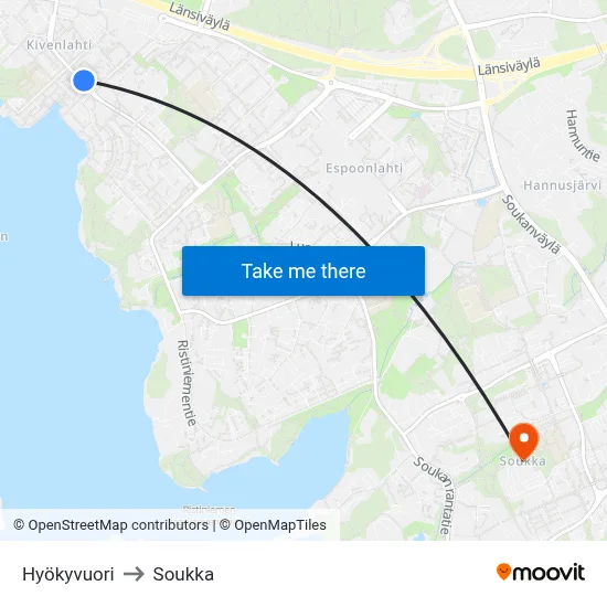 Hyokyvuori to Soukka map