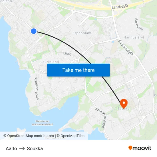 Aalto to Soukka map