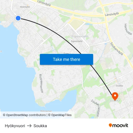 Hyokyvuori to Soukka map