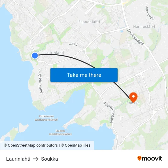 Laurinlahti to Soukka map