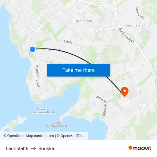 Laurinlahti to Soukka map