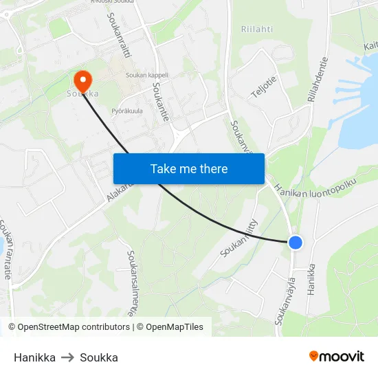 Hanikka to Soukka map