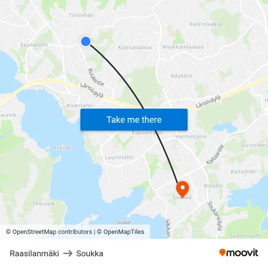 Raasilanmäki to Soukka map