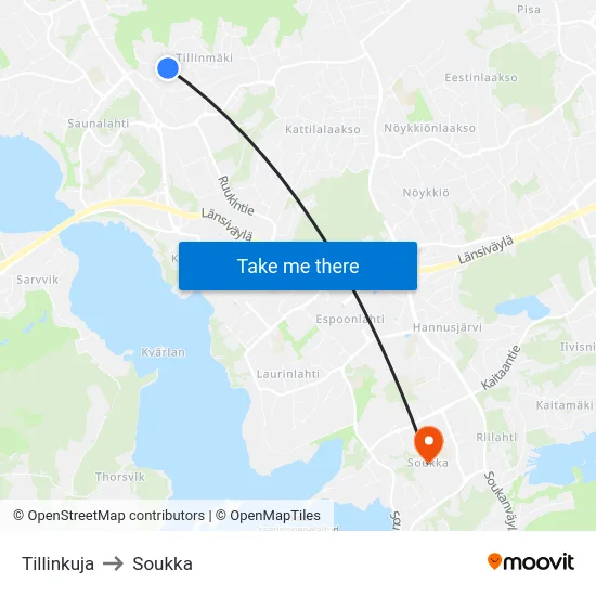 Tillinkuja to Soukka map