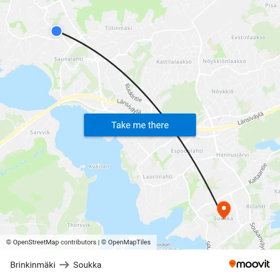 Brinkinmäki to Soukka map