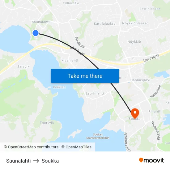 Saunalahti to Soukka map