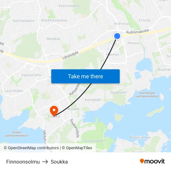Finnoonsolmu to Soukka map