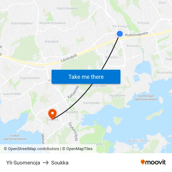 Upper Suomenoja to Soukka map