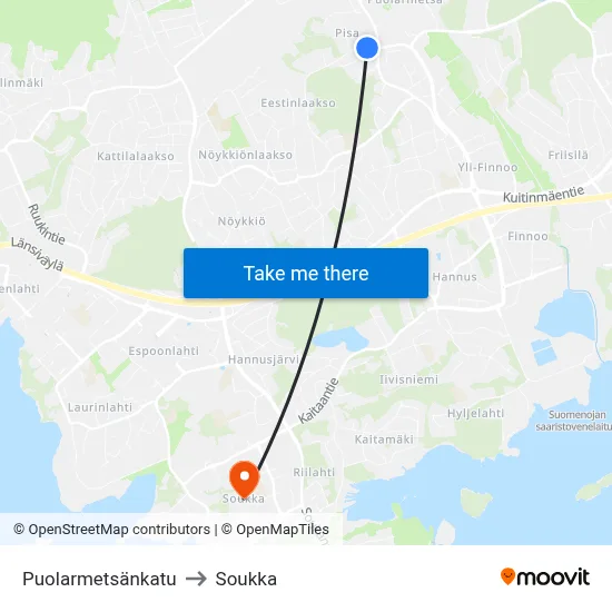 Puolarmetsä Street to Soukka map