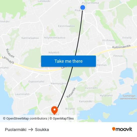 Puolarmaki to Soukka map