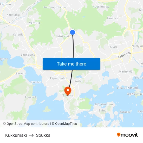 Kukkumäki to Soukka map