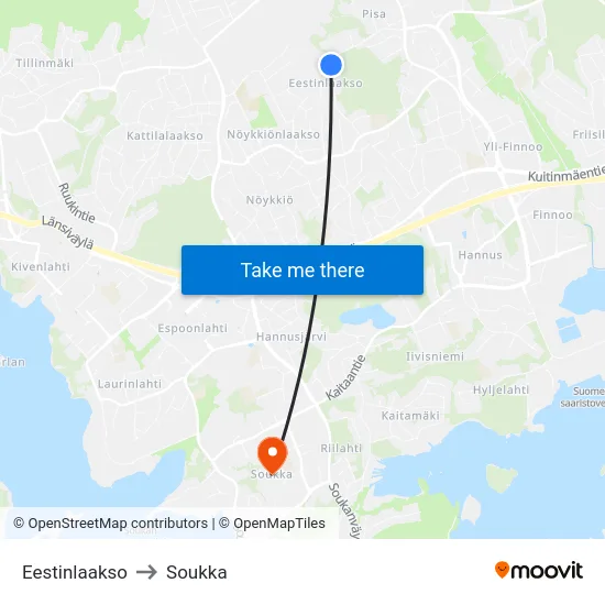 Eestinlaakso to Soukka map