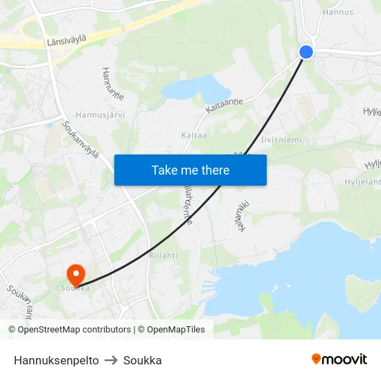Hannuksenpelto to Soukka map