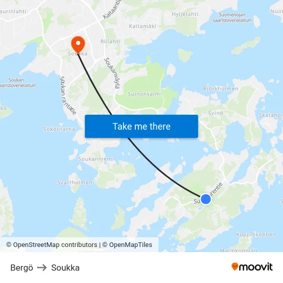 Bergö to Soukka map