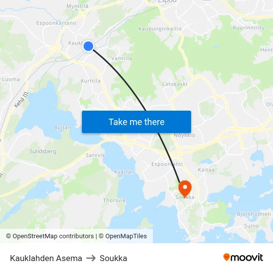 Kauklahti Station to Soukka map