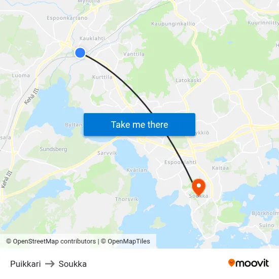 Puikkari to Soukka map