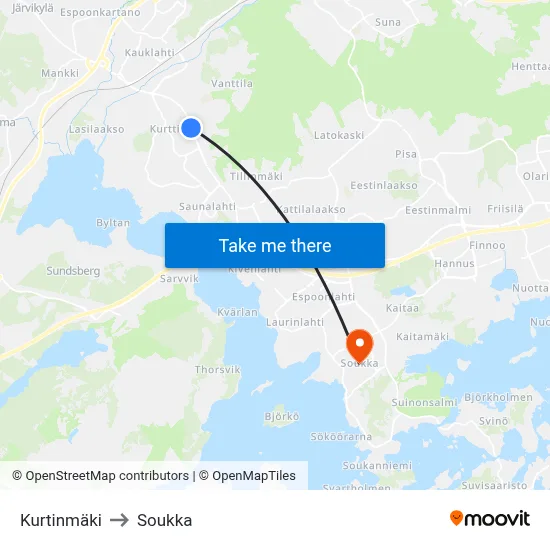 Kurtinmaki to Soukka map