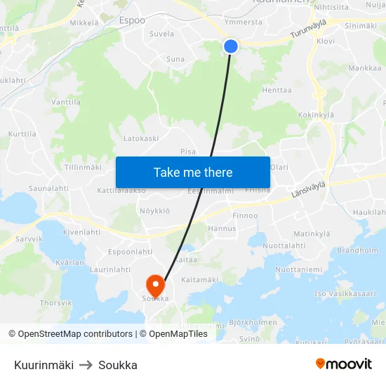 Kuurinmäki to Soukka map