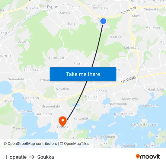 Hopeatie to Soukka map