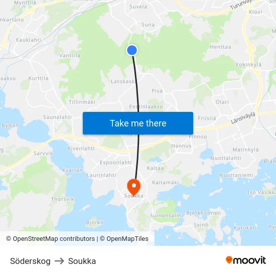 Söderskog to Soukka map
