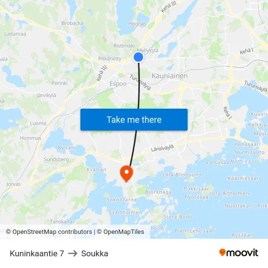 Kuninkaantie 7 to Soukka map