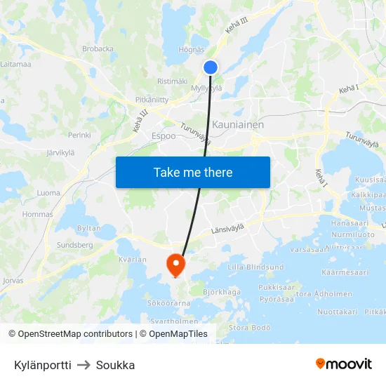 Kylänportti to Soukka map