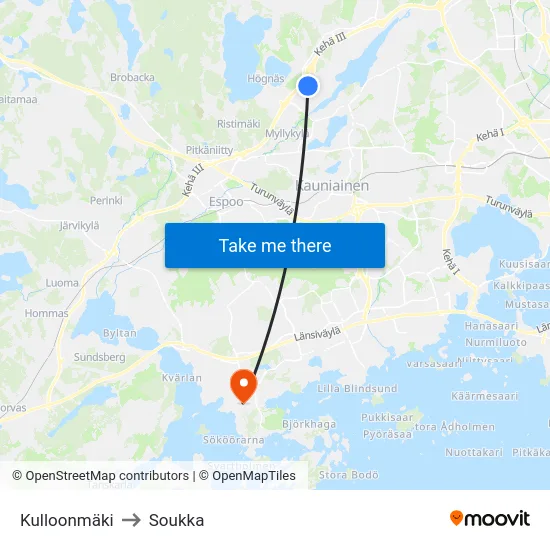 Kulloonmäki to Soukka map