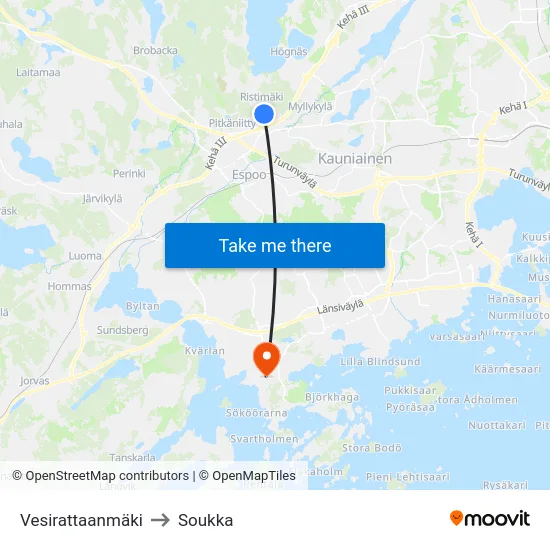 Vesirattaanmäki to Soukka map