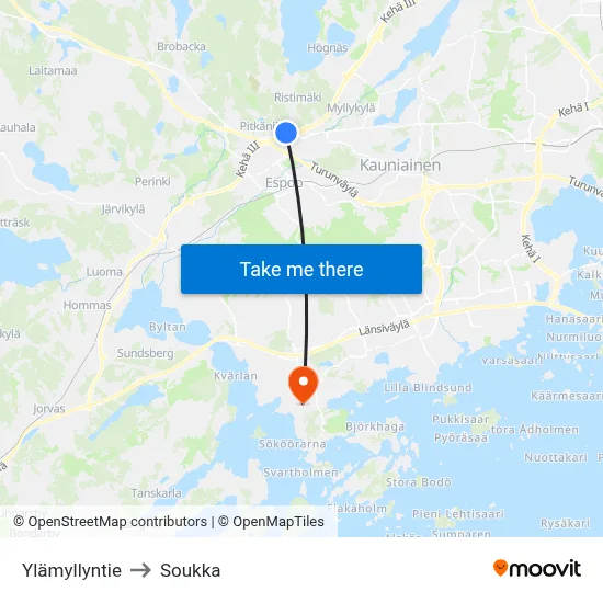 Ylämyllyntie to Soukka map