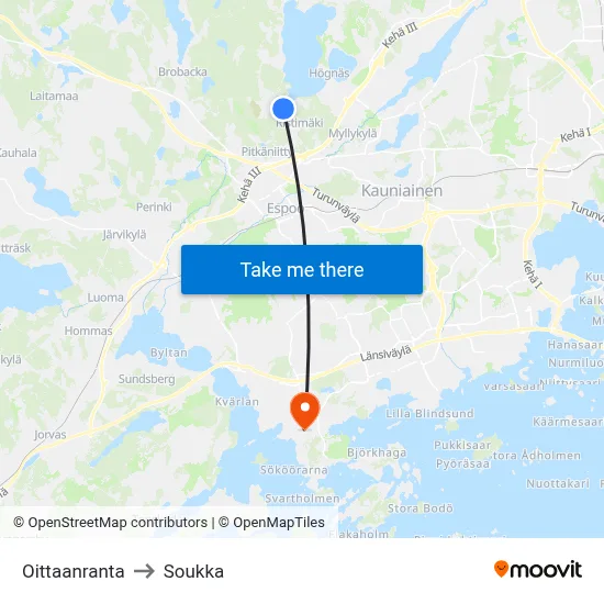 Oittaanranta to Soukka map