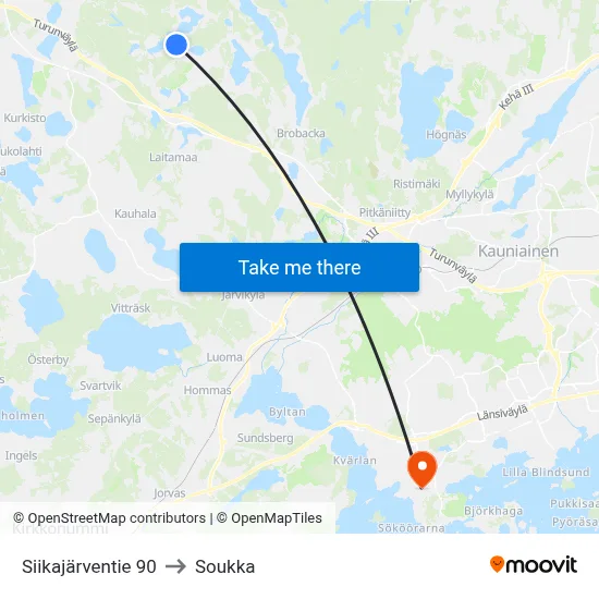 Siikajarventie 90 to Soukka map